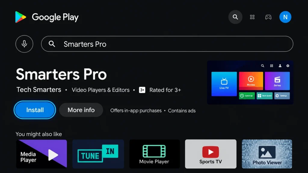 IPTV Smarters Pro in the Google Play Store on Google TV