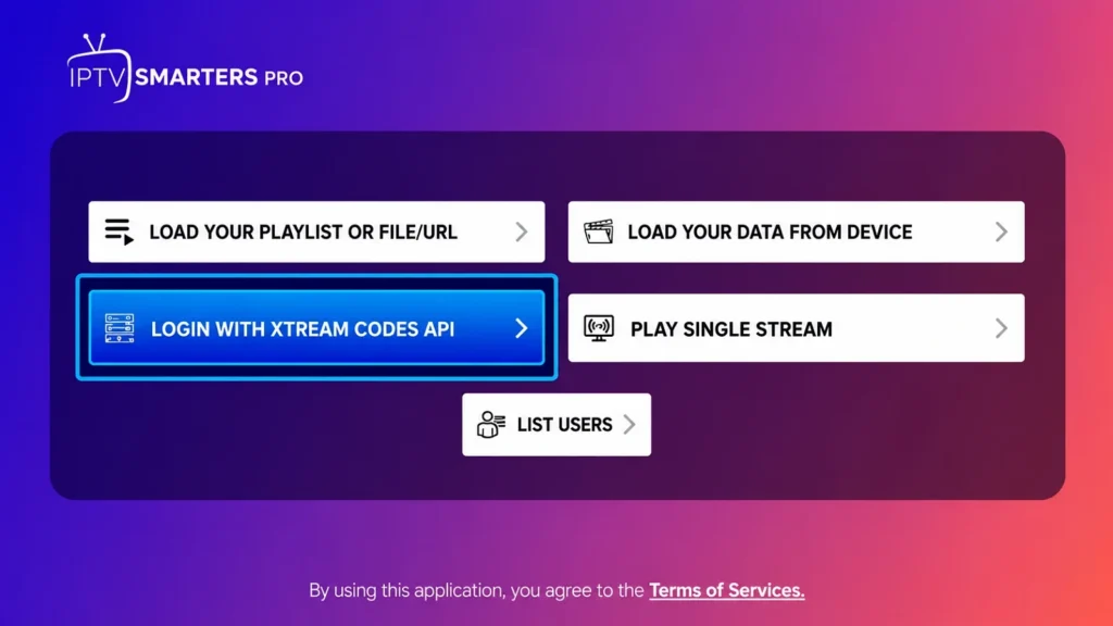IPTV Smarters Pro login options