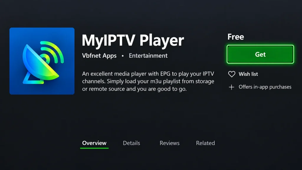 MyIPTV Player by Vbfnet Apps in the Xbox Store
