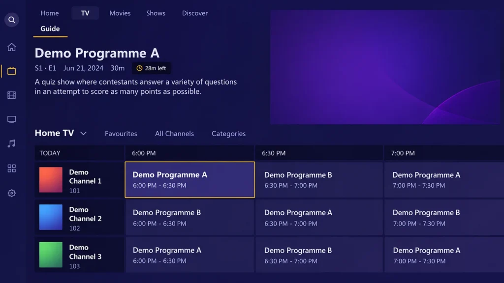 Plex Live TV guide on the PS5