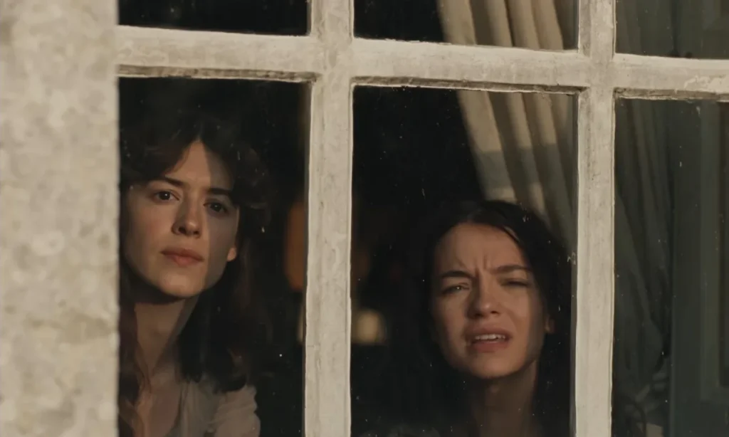 The Dashwood sisters looking out of a window, from the official Sense and Sensibility trailer