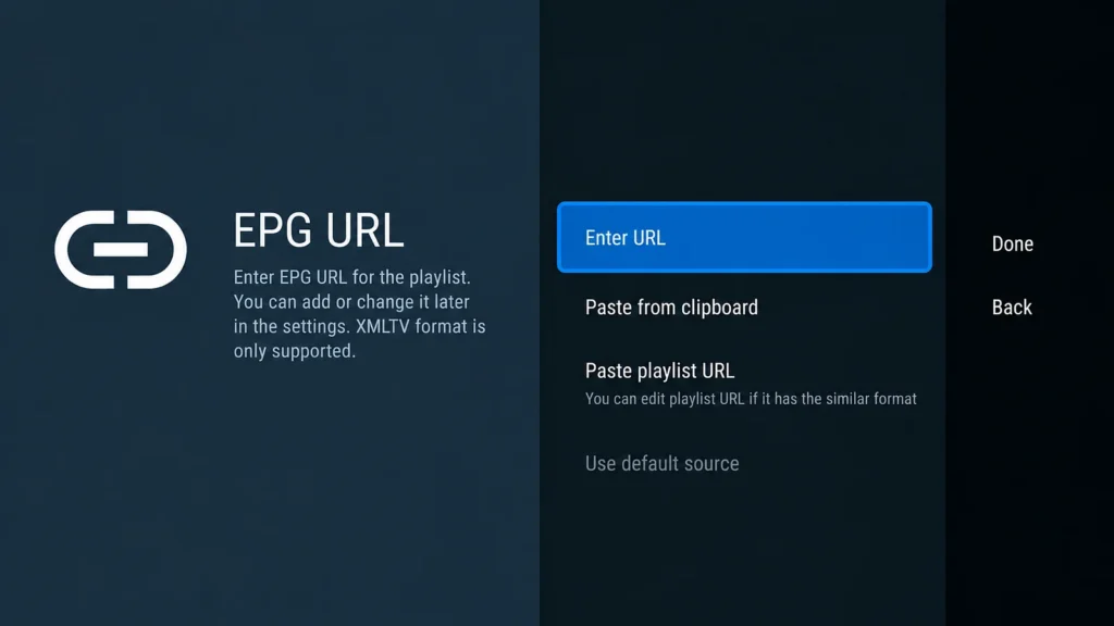TiviMate EPG URL screen