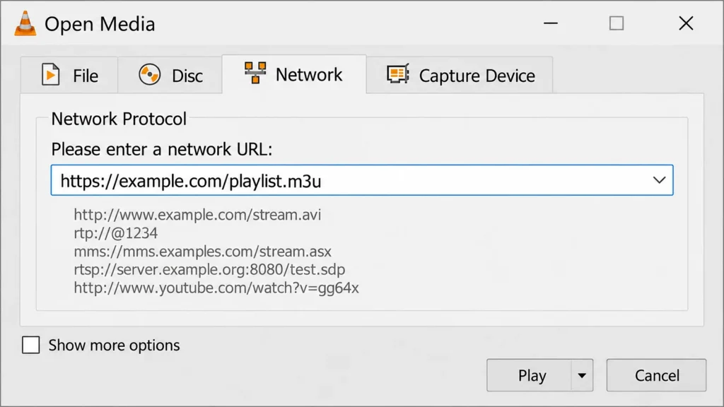 VLC network URL field